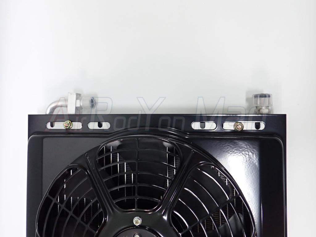 แผงแอร์รถยนต์ ขนาด 14 x 23 นิ้ว หนา 26 มม. หัวโอริง พร้อมพัดลม 12V แบบดูด ทิศทางลม:แบบดูด