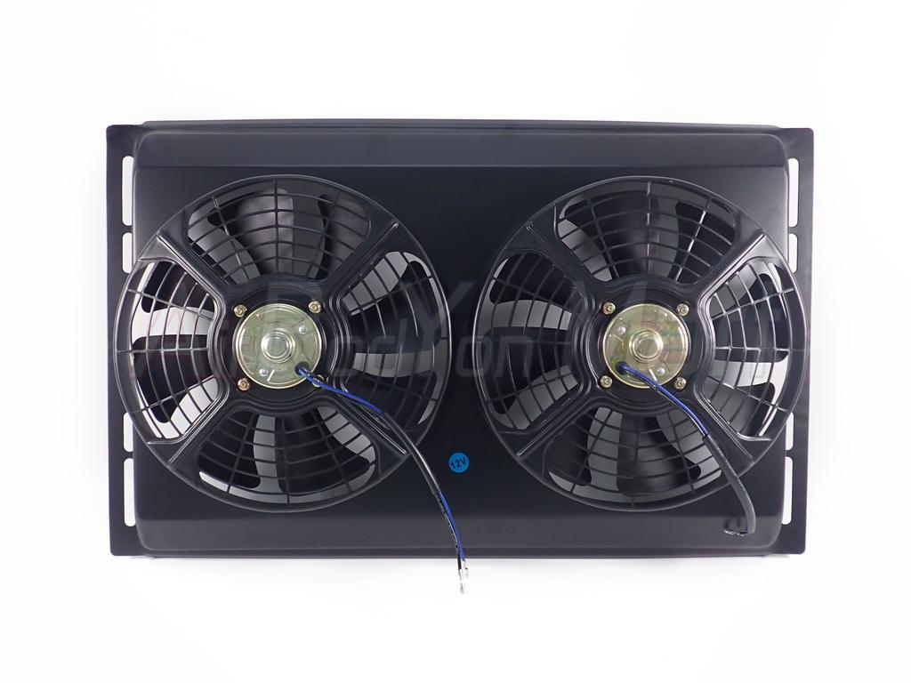 พัดลมคู่ 10 นิ้ว 12V พร้อมโครงกำบังลม 14 x 23 นิ้ว (พัดลมดูด)
