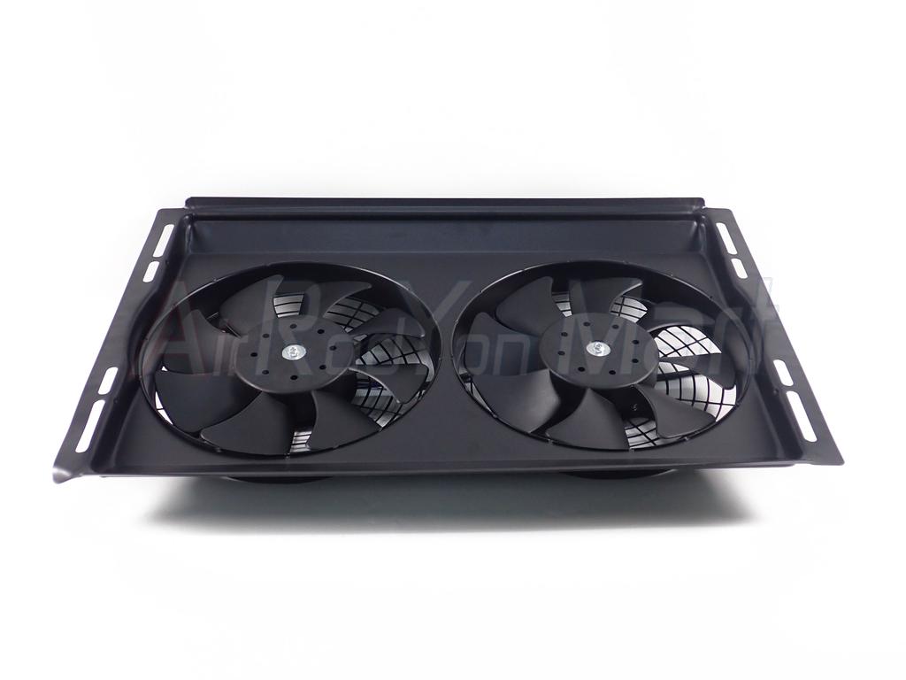 พัดลมคู่ 10 นิ้ว 12V พร้อมโครงกำบังลม 14 x 23 นิ้ว (พัดลมดูด)