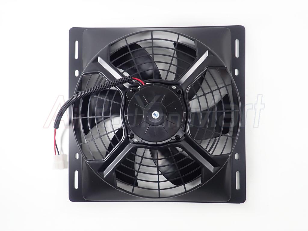 พัดลม 12 นิ้ว 6 ใบ 24V พร้อมกำบังลม 14x14 นิ้ว (พัดลมดูด 24V)