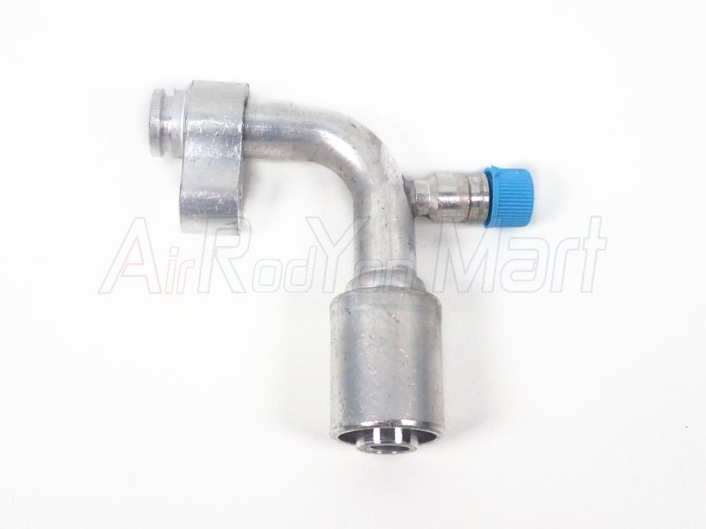 หัวย้ำสายแอร์ ใหญ่ งอ90 หัวแปะ R134a มีหัวเติมน้ำยา-ด้านหลัง หัวเติม : ด้านหลัง